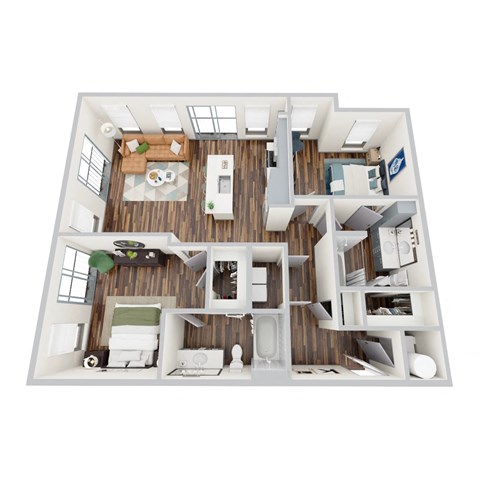 Floor plan for 2 beds, 2 baths, 1157 sqft